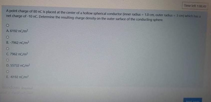 Solved Time left 1.0649 A point charge of 80 nC is placed at | Chegg.com