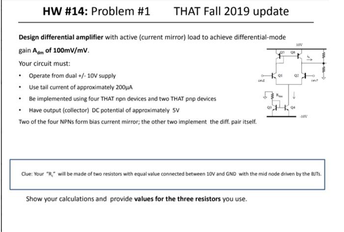 Solved Design differential amplifier with active (current | Chegg.com