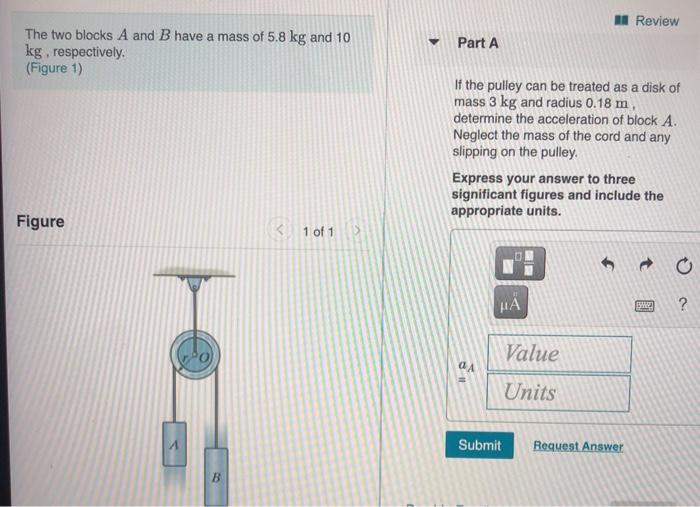 Solved Review Part A The two blocks A and B have a mass of | Chegg.com