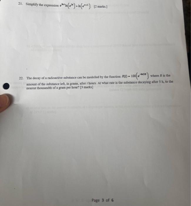 Solved 21. Simplify the expression ehxln(e2x)+ln(ex+1). [2 | Chegg.com