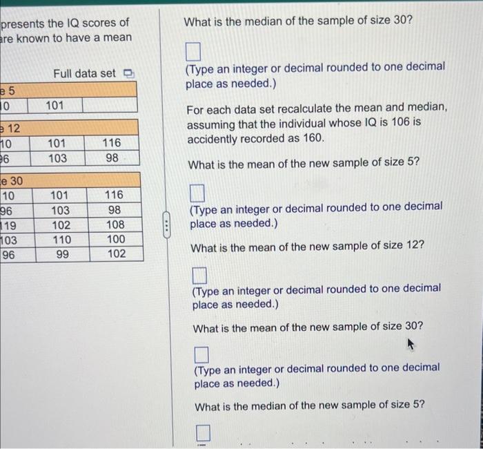 Solved Each of the following three data sets represents the | Chegg.com