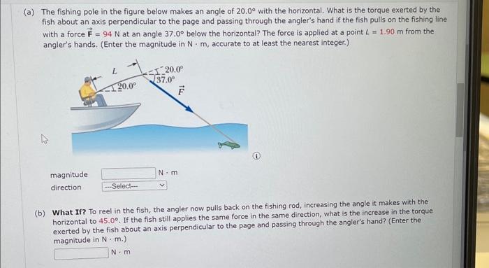 Solved a) The fishing pole in the figure below makes an | Chegg.com