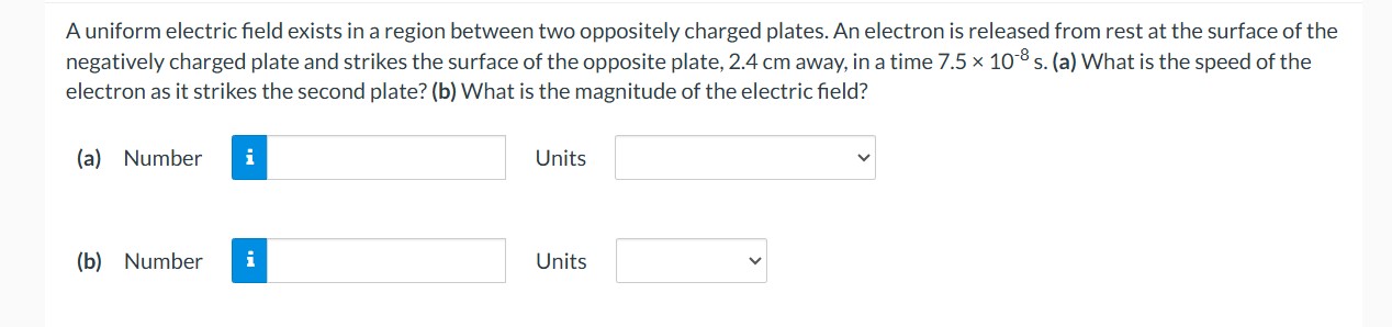 Solved A uniform electric field exists in a region between | Chegg.com