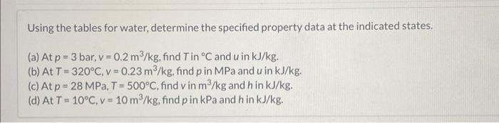 Solved Using The Tables For Water, Determine The Specified | Chegg.com