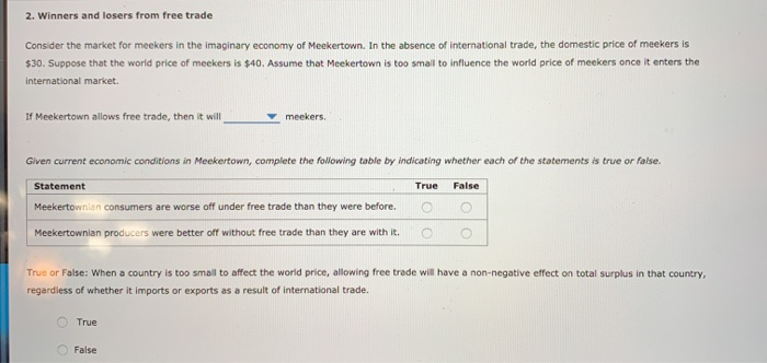 Solved 2. Winners And Losers From Free Trade Consider The | Chegg.com