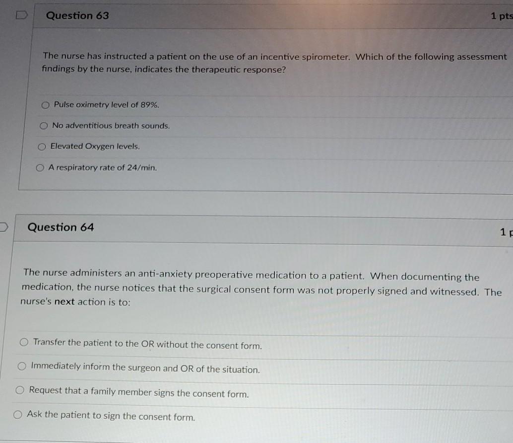 Solved Question 63 1 pts The nurse has instructed a patient | Chegg.com