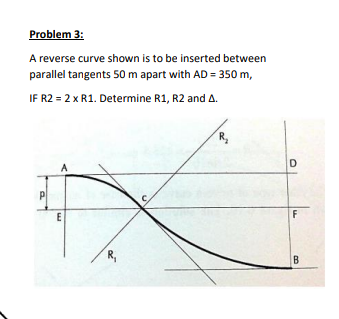 Solved Problem 3: A reverse curve shown is to be inserted | Chegg.com