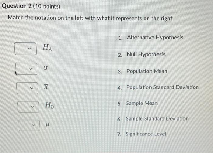 Solved Question 2 (10 points) Match the notation on the left | Chegg.com