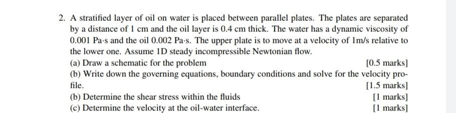 Solved 2. A stratified layer of oil on water is placed | Chegg.com