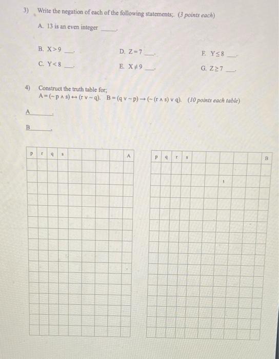 Solved 3) Write The Negation Of Each Of The Following | Chegg.com