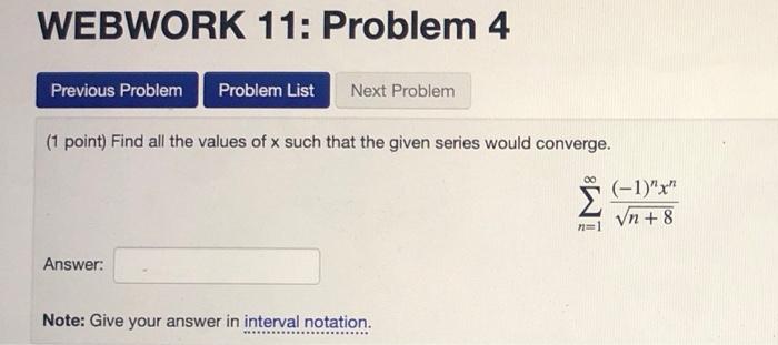 Solved WEBWORK 11: Problem 4 Previous Problem Problem List | Chegg.com