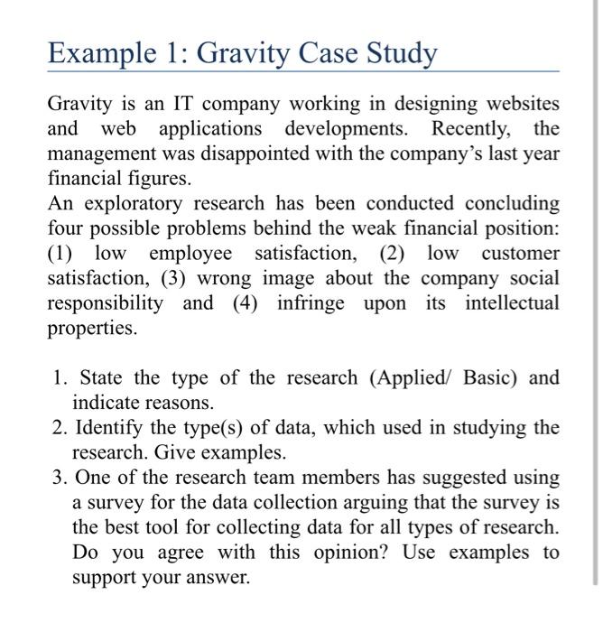 Solved Example 1: Gravity Case Study Gravity is an IT | Chegg.com