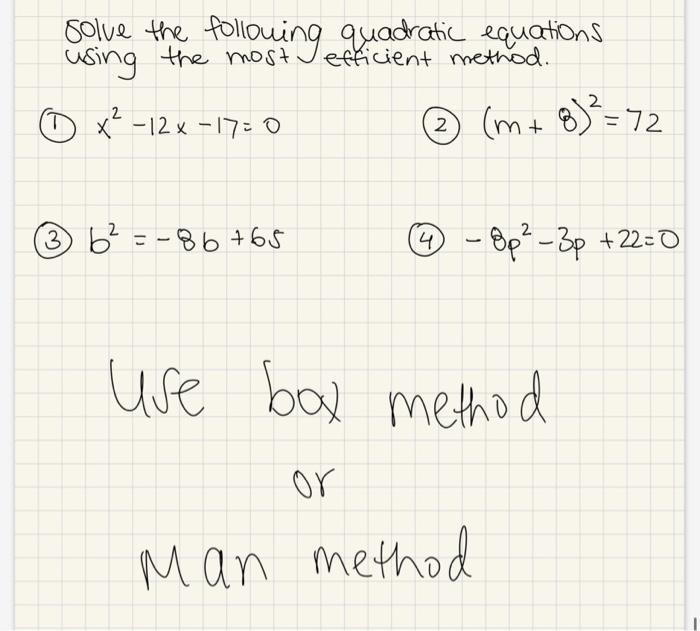 Solved Solve the following quadratic equations by factoring | Chegg.com