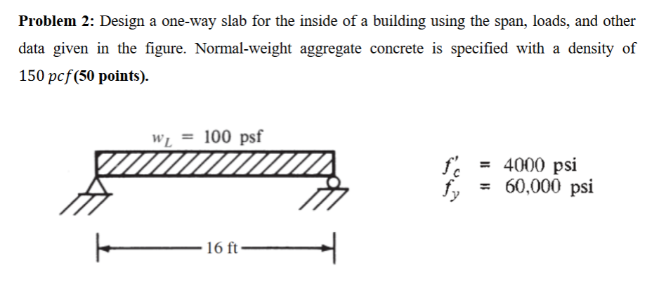 Solved Problem 2: Design a one-way slab for the inside of ﻿a | Chegg.com