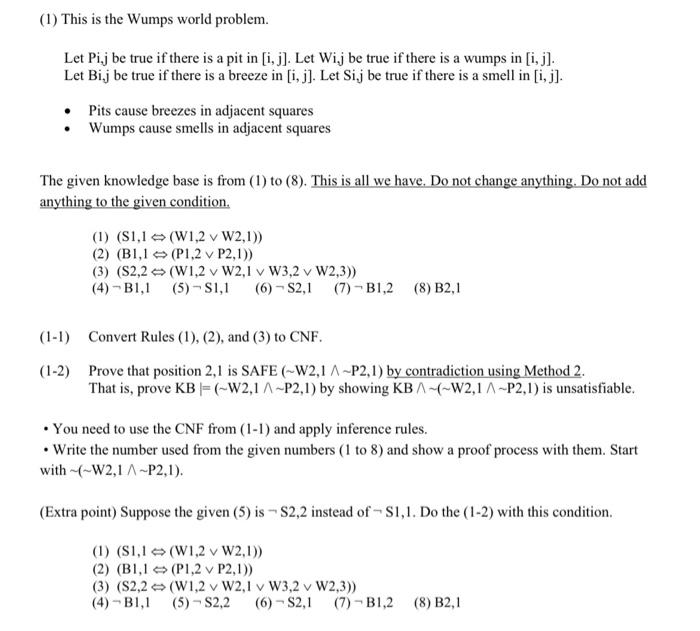 Solved (1) This is the Wumps world problem. Let Pij be true | Chegg.com