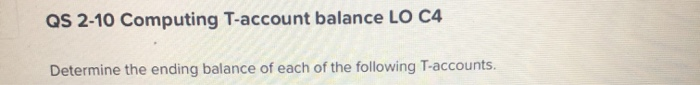 Solved QS 2-10 Computing T-account balance LO C4 Determine | Chegg.com