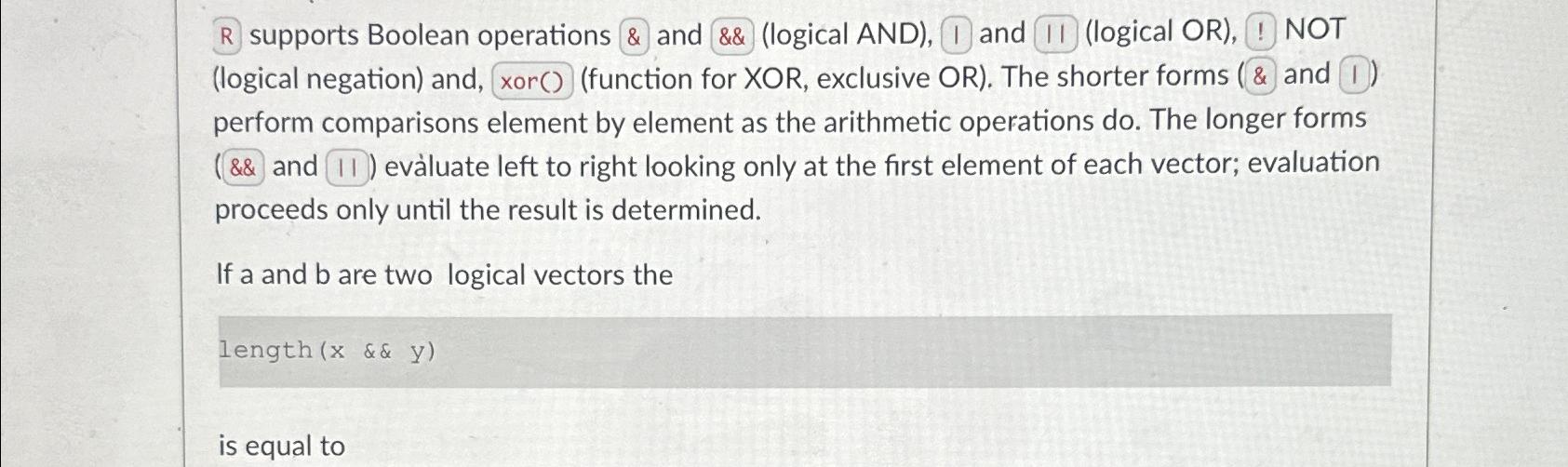 Solved supports Boolean operations & and & (logical AND), | Chegg.com