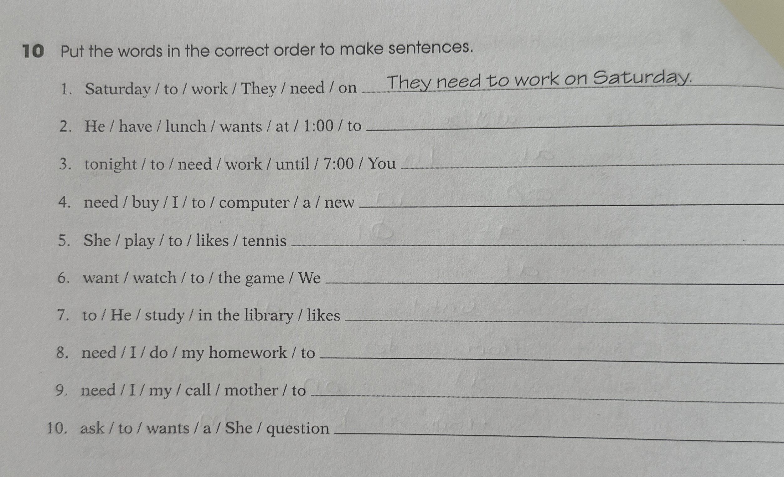 Solved 10 ﻿Put the words in the correct order to make | Chegg.com