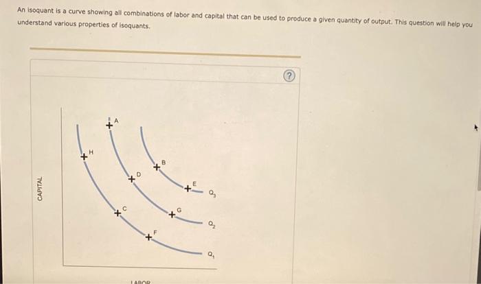 An isoquant is a curve showing all combinations of labor and capital that can be used to produce a given quantity of output. 