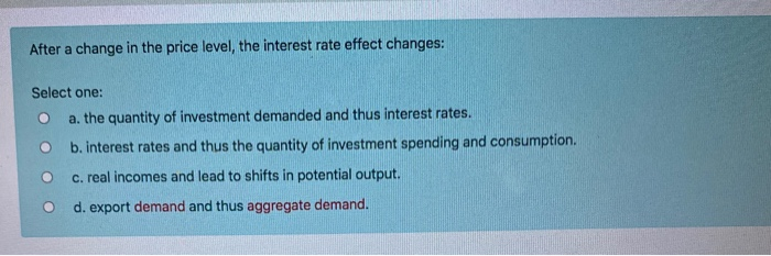 Solved After a change in the price level, the interest rate | Chegg.com
