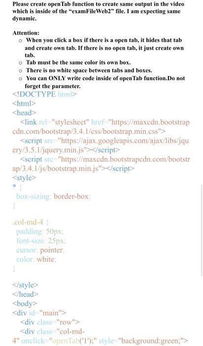 Solved Please create openTab function to create same output | Chegg.com