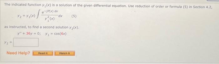 Solved The indicated function y1(x) is a solution of the | Chegg.com