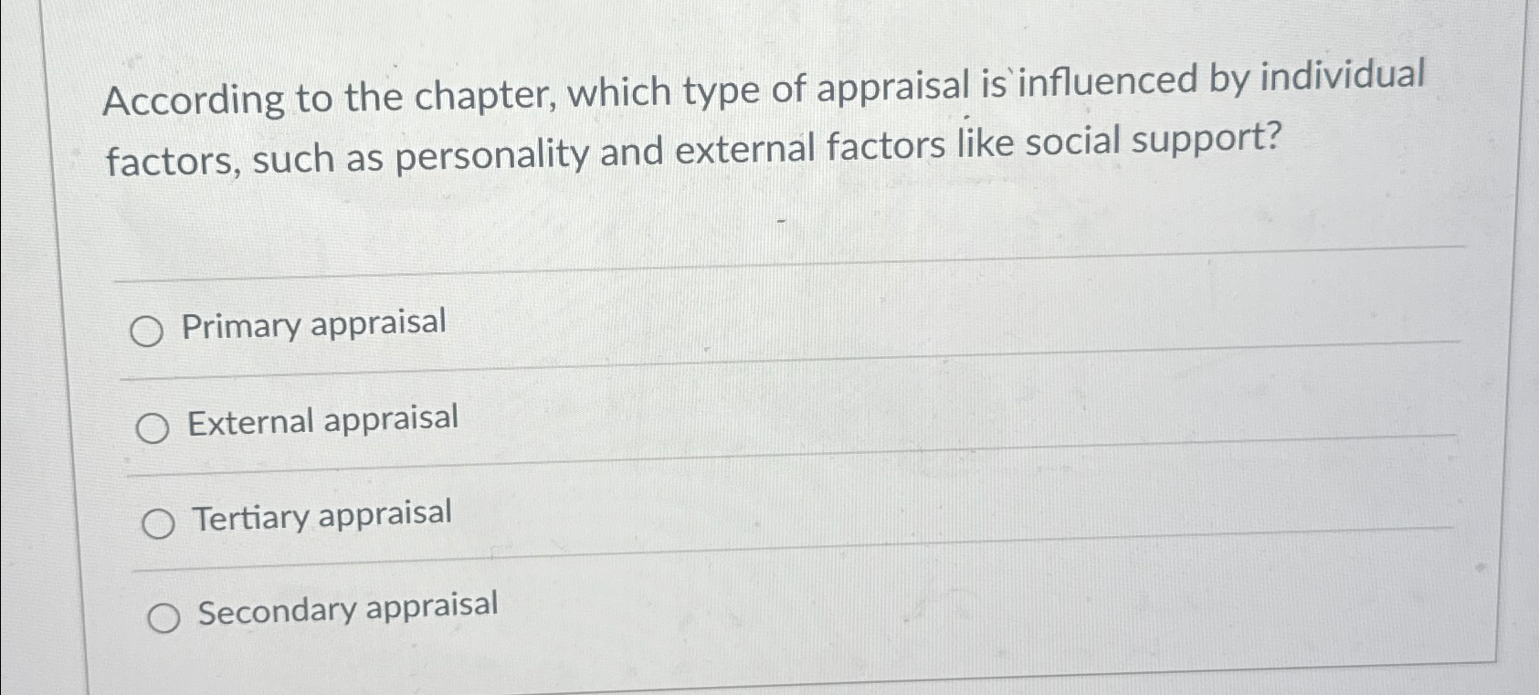 Solved According to the chapter, which type of appraisal is | Chegg.com