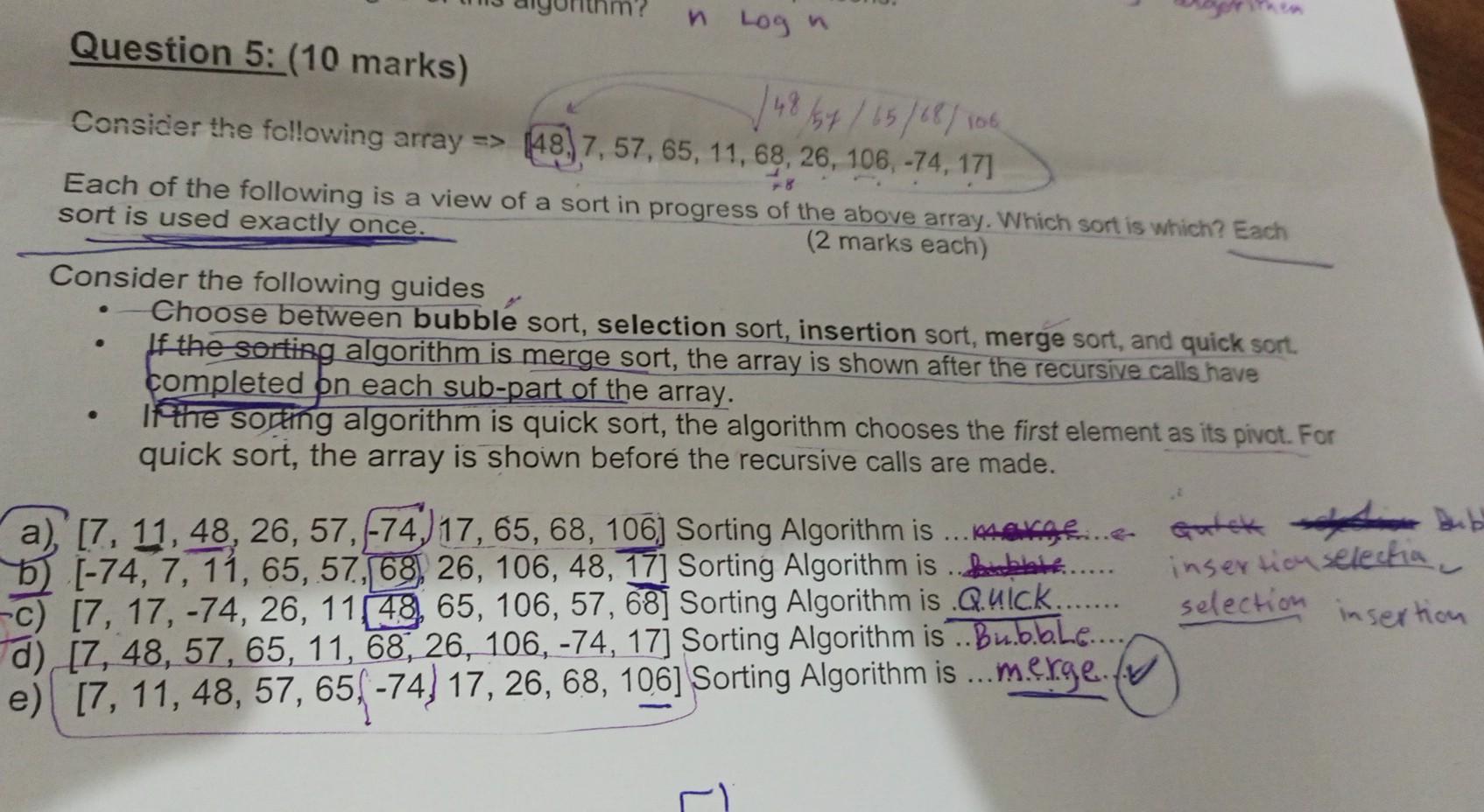 Solved Question 5: (10 marks) Consider the following array | Chegg.com