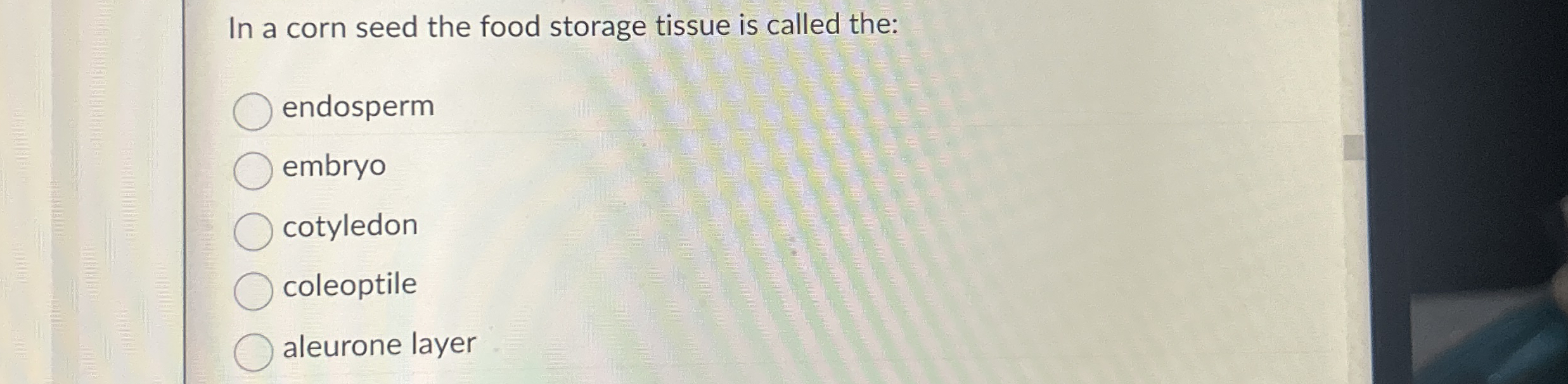 Solved In a corn seed the food storage tissue is called | Chegg.com