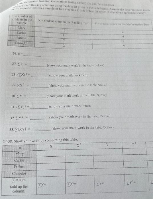 Solved 26. n= 27. 2x= (show your math work in the table | Chegg.com