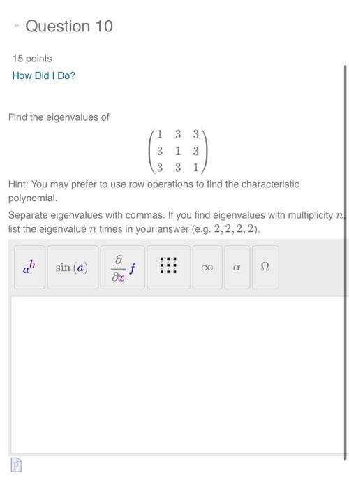 Solved Question 10 15 points How Did I Do? Find the | Chegg.com
