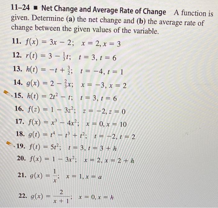 Solved = = = 11-24 = Net Change and Average Rate of Change A | Chegg.com