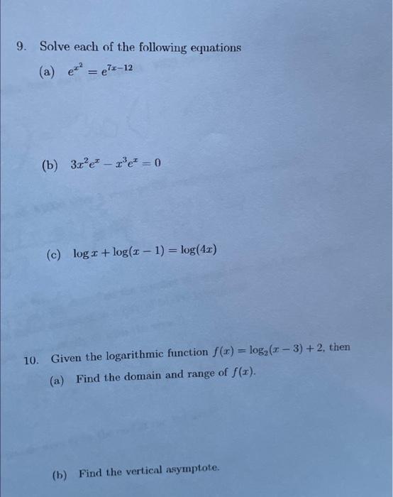 Solved 9. Solve each of the following equations (a) | Chegg.com