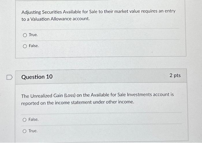 Solved Adjusting Securities Available for Sale to their | Chegg.com