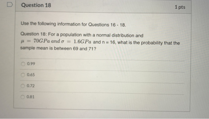 Solved Question 18 1 pts Use the following information for | Chegg.com