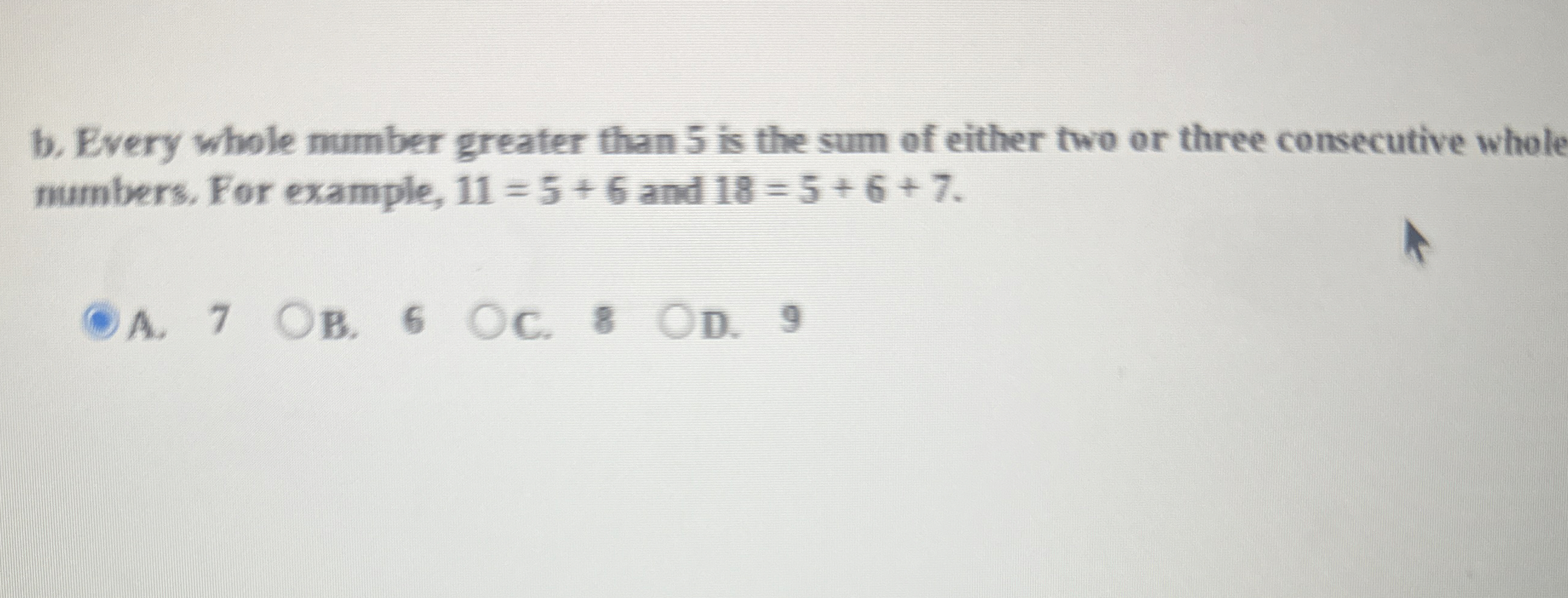 Solved b. ﻿Every whole number greater than 5 ﻿is the sum of | Chegg.com
