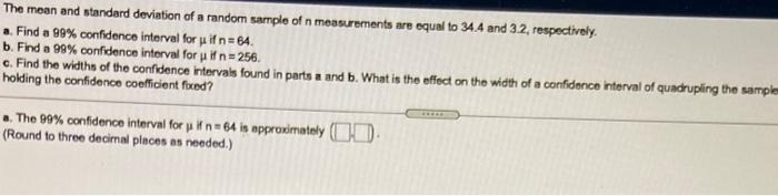 Solved The mean and standard deviation of a random sample of | Chegg.com