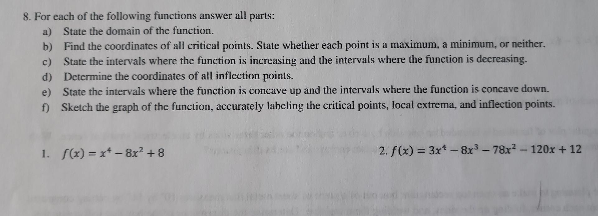 Solved a 8. For each of the following functions answer all | Chegg.com