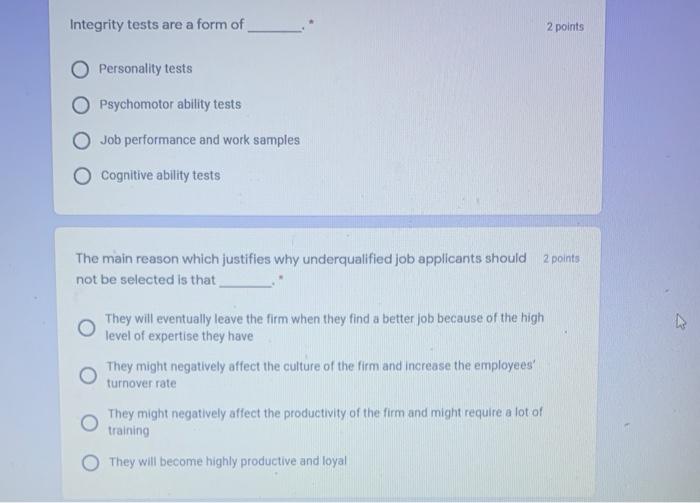 Solved Integrity tests are a form of 2 points Personality | Chegg.com