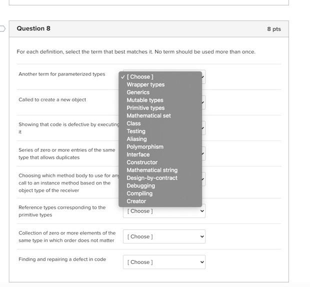 Solved Question 8 8 pts For each definition, select the term | Chegg.com