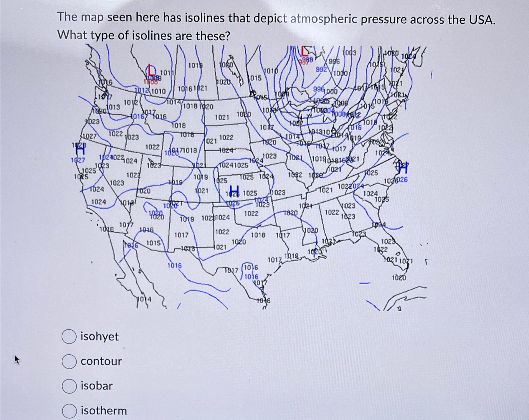 Solved The map seen here has isolines that depict | Chegg.com