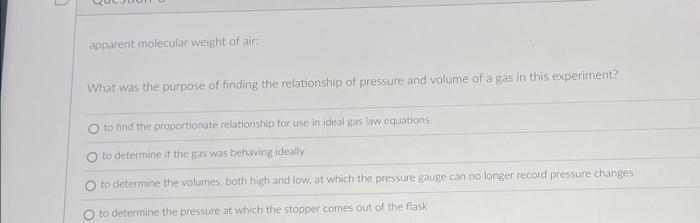 Solved apparent molecular weight of air: What was the | Chegg.com