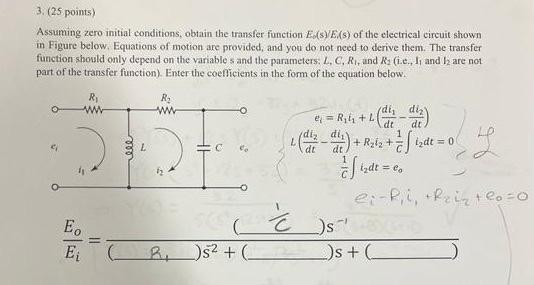 Solved Assuming zero initial conditions, obtain the transfer 