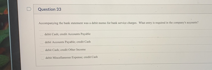 Solved Question 33 The Bank Statement Was A
