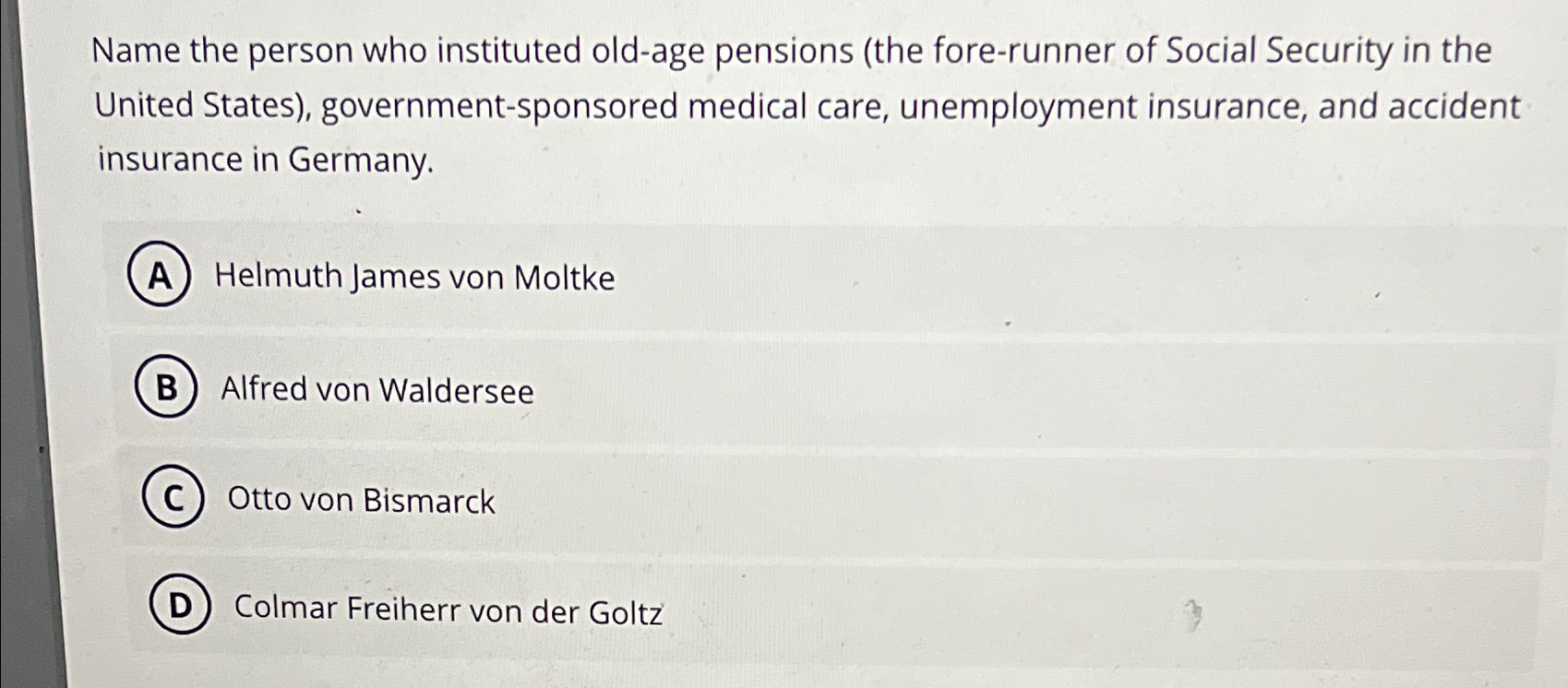Solved Name the person who instituted old-age pensions (the | Chegg.com