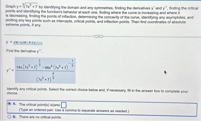 Solved Graph y=37x3+7 by identifying the domain and any | Chegg.com