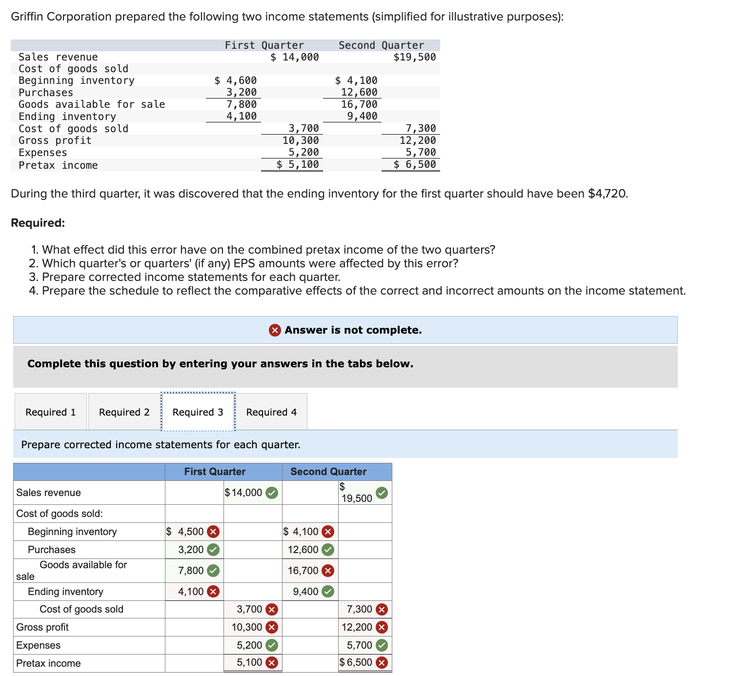 Solved Prepare corrected income statements for each | Chegg.com