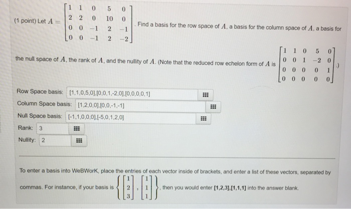 Solved [1 1 2 2 (1 point) Let A = 1 0 0 LO 0 0 0 -1 -1 5 0 | Chegg.com