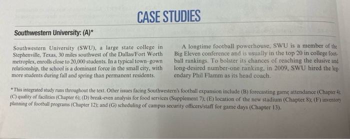 Solved CASE STUDIES Southwestern University: (A)* | Chegg.com