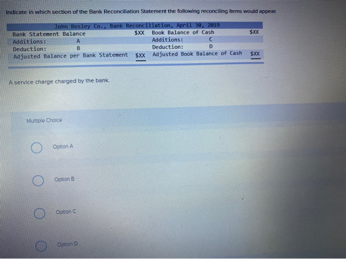 Solved Indicate In Which Section Of The Bank Reconciliation | Chegg.com